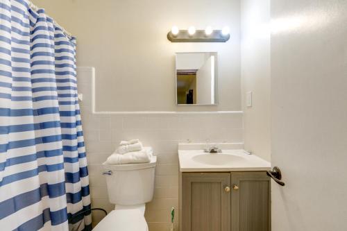 un bagno con un water, un lavandino e uno specchio di Slopes-Ready Studio Near Pine Knob Pets Welcome! a Clarkston