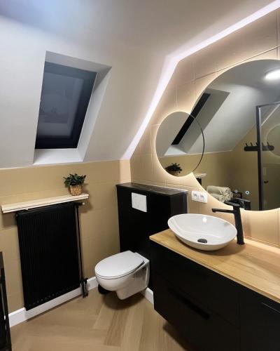 a bathroom with a white toilet and a sink at Casa Loua in Blankenberge