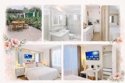 een collage van vier foto's van een slaapkamer bij Appartement F1 F2 in Drancy