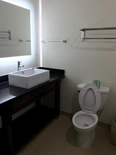 a bathroom with a white sink and a toilet at Americas Best Value Inn & Suites Spring / N. Houston in Spring