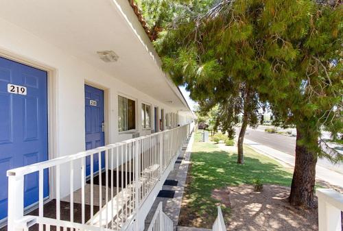 a house with blue doors and a tree at Motel 6-Tempe, AZ - Scottsdale South in Tempe