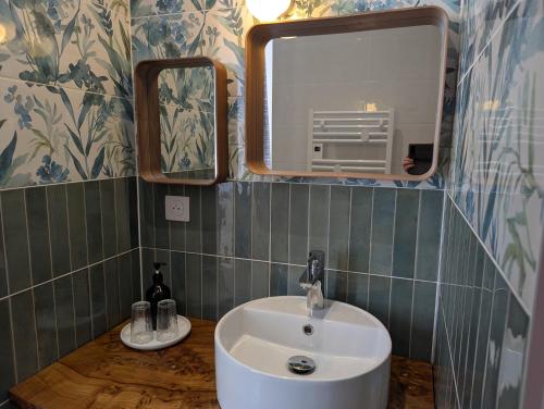 ein Badezimmer mit Waschbecken und Spiegel in der Unterkunft Le Brissonneau in Saint-Saturnin