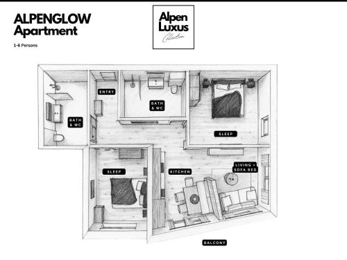 Půdorys ubytování ALPENGLOW Apartment - AlpenLuxus Collection