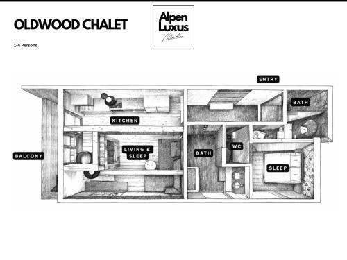 a black and white floor plan of a house at OLDWOOD CHALET - AlpenLuxus Collection in Fügen