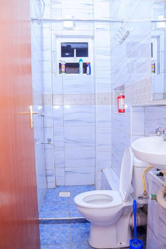 a bathroom with a toilet and a sink at Tawa Luxe in Meru