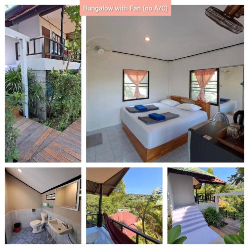 a collage of four pictures of a bedroom at Reggae Garden Villas in Salad Beach
