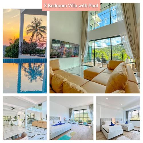 a collage of pictures of a living room with a couch at Reggae Garden Villas in Salad Beach