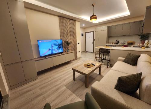 Kuchyň nebo kuchyňský kout v ubytování TOROS BULVAR Cozy fancy Sea view next to the Mall and near to the Beach, in the mid of Alanya Mahmutlar!