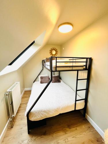 a bedroom with a bunk bed in a attic at Casa Loua in Blankenberge