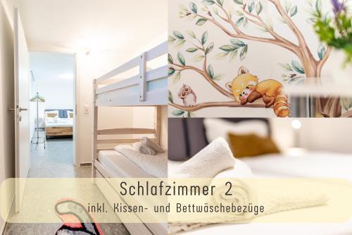 En eller flere senge i et værelse på Gemütliche Souterrainwohnung mit gratis Parkplatz