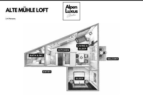 una planimetria di un lotto di Air Moline di ALTE MÜHLE LOFT - AlpenLuxus Collection a Brixlegg