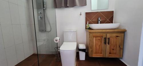 Et badeværelse på Room with kitchenet, pool and close to the beach in Las Galeras