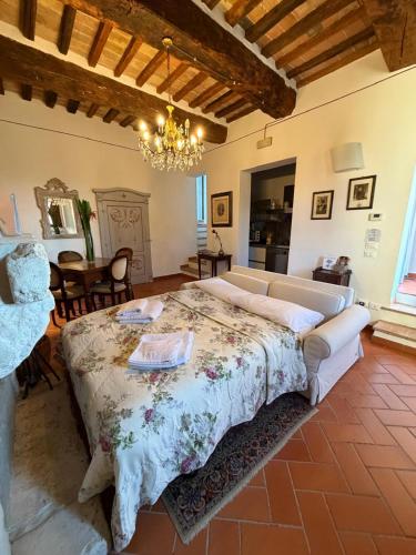 a bedroom with a large bed in a room at La terrazzina nel borgo apt dimora storica toscana pool&garden in Lano