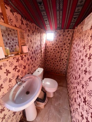 a bathroom with a sink and a toilet at Wadi Rum Trip Bedouin Camp in Wadi Rum