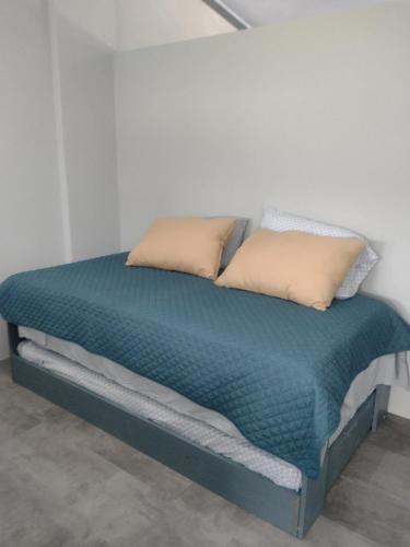a bed with two pillows on top of it at Calma Place in Carrillo