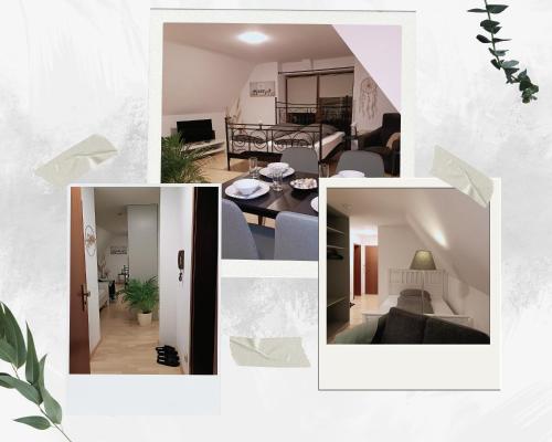 een collage van foto's van een woonkamer bij Urban Apple in Bad Mergentheim