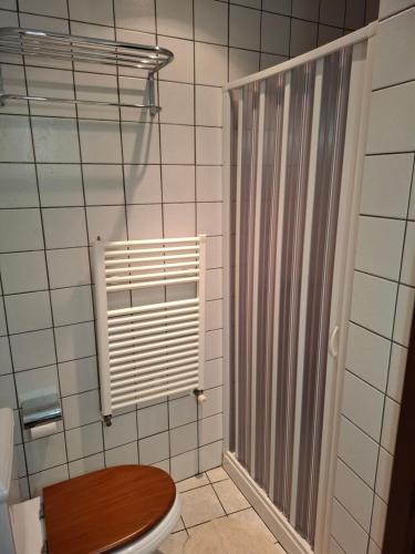 een badkamer met een toilet en een douche bij Casa do Lello in Bragança