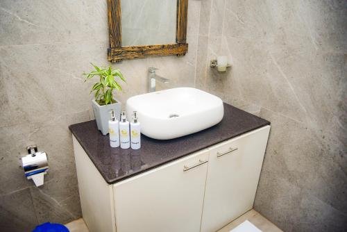 een badkamer met een witte wastafel op een aanrecht bij Elevate Villa Galle in Galle