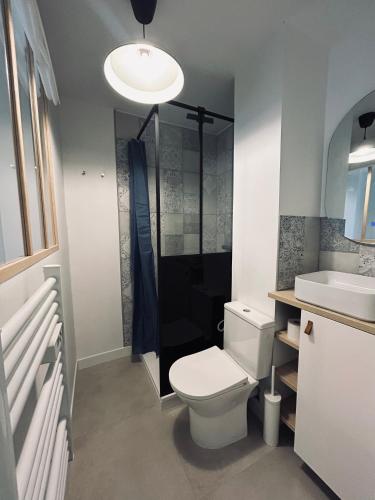 a bathroom with a white toilet and a sink at Maison et chambre privée - Bordeaux in Bordeaux