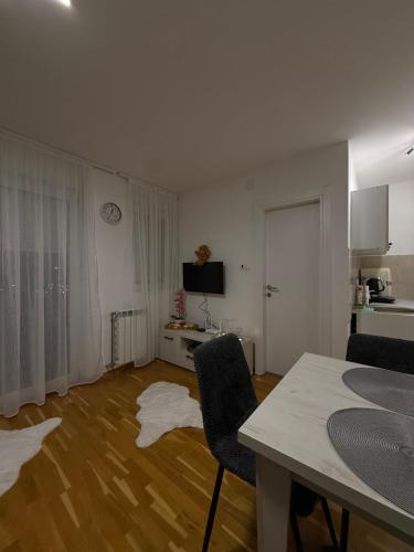a living room with a table and a chair at Apartmani Sirius in Čačak