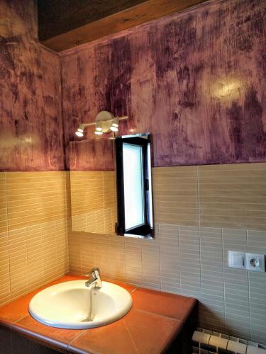 a bathroom with a sink and a mirror at La Casona del Silencio in Canos