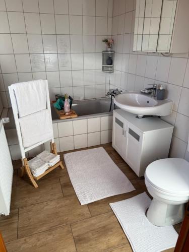 Koupelna v ubytování Fachwerk in Bergfreiheit