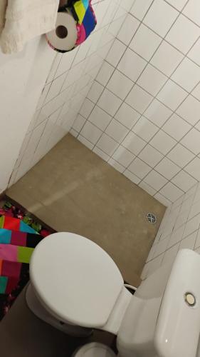 a bathroom with a white toilet in a room at Beco do Curupira Bangalô in São Luiz do Paraitinga