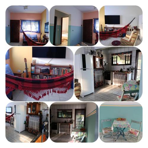 un collage de différentes photos d'une pièce dans l'établissement Casa Verde da Ari, à Ilha Comprida