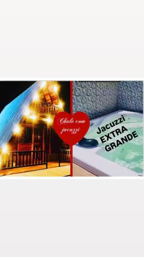 a picture of a house with a red heart at Chalé Na coruja e Chalé Encanto com BANHEIRA com AQUECEDOR e hidromassagem 7,5km centro Águas com COM CAFÉ, internet Starlink in Águas de Lindoia