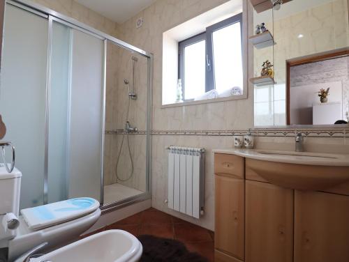 un bagno con wc, lavandino e doccia di Refúgio da Natureza a Monte Córdova