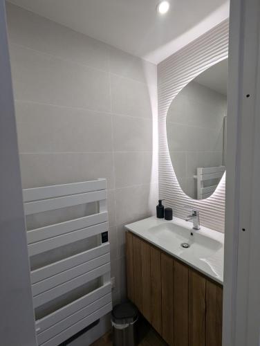 a bathroom with a sink and a mirror at Logement Indépendant - à proximité de Lille in Lambersart