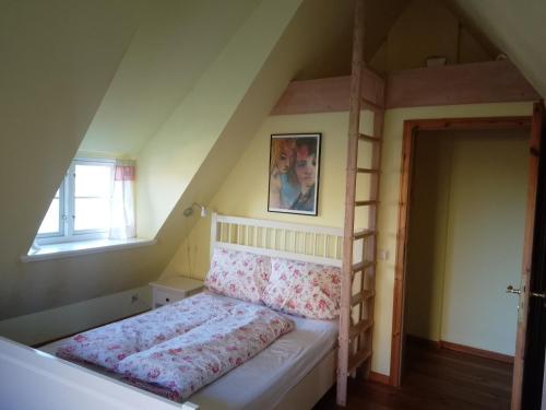 een slaapkamer met een stapelbed en een ladder bij Haus Bei Der Kirche in Oland