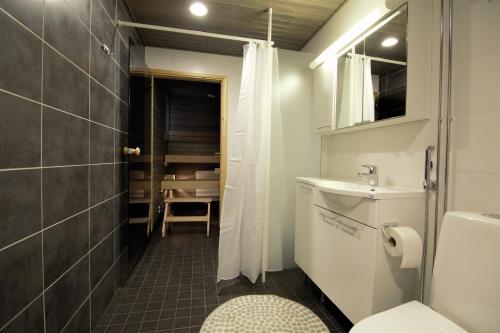 ein Badezimmer mit Toilette und Waschbecken in der Unterkunft Northern Lights Apartment in Rovaniemi