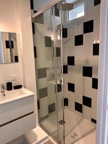 a bathroom with a shower and a sink at Côté Criée sur le port de pêche in Granville