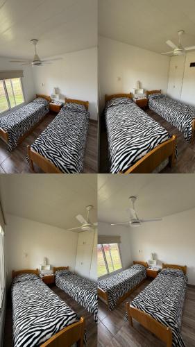 three pictures of two beds in a room at Complejo Aires del Cielo in San José