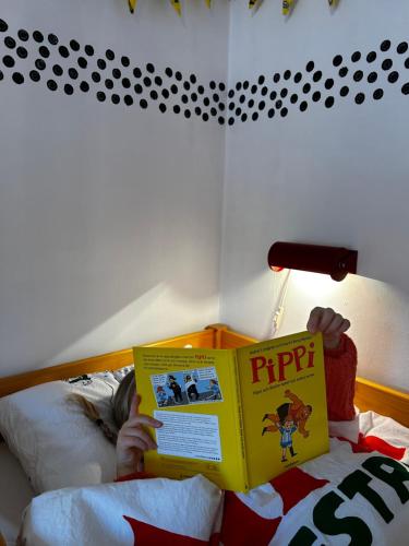 En eller flere senge i et værelse på Holiday Home Skoaffär