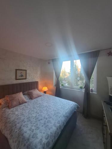 a bedroom with a bed and a window at Apartman Zlaja Vlašić in Vlasic