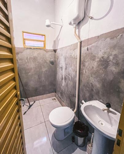 a bathroom with a toilet and a sink at Chalé Azul Aurora in Manhã