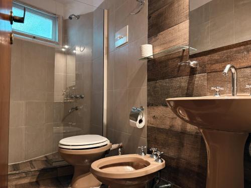 een badkamer met toilet en wastafel bij Hotel Cervantes in Villa Gesell