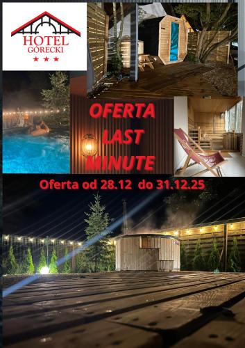 un collage de photos avec un panneau d'hôtel et une piscine dans l'établissement Hotel Górecki, à Lidzbark Warmiński
