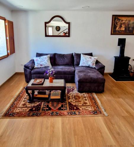 a living room with a couch and a coffee table at Casas Cor de Rosa in São Martinho das Moitas