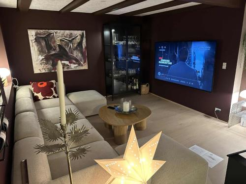 TV a/nebo společenská místnost v ubytování Luxury Heritage House in Gjogv