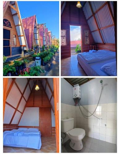 a collage of four pictures of a bedroom and a bathroom at VANY Glamping in Pasuruan
