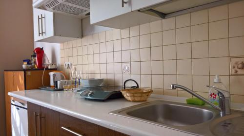 eine Küche mit einer Spüle und einer Arbeitsplatte in der Unterkunft Studia Pasieka in Oppeln
