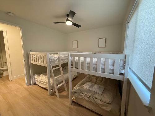 Zimmer mit 2 Etagenbetten und einer Decke in der Unterkunft New! Modern 4BR max 12 ppl, 5 mins to everything! in Reno