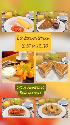 a collage of different pictures of food on plates at Hostal Las Fuentes in Madrid