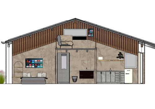 un disegno di una casa con tetto di De Hombrake, Bed & Breakfast a Wilp