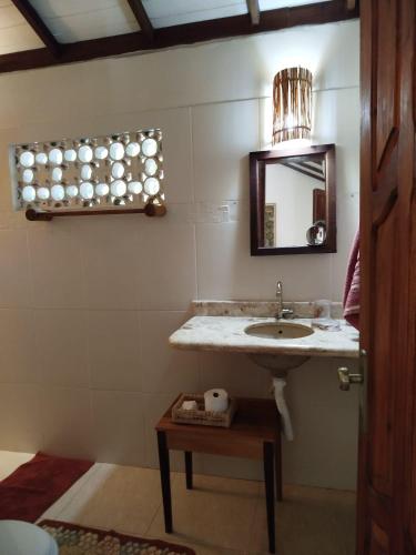 a bathroom with a sink and a mirror at Campo das Margaridas Santo Andre in Santo André