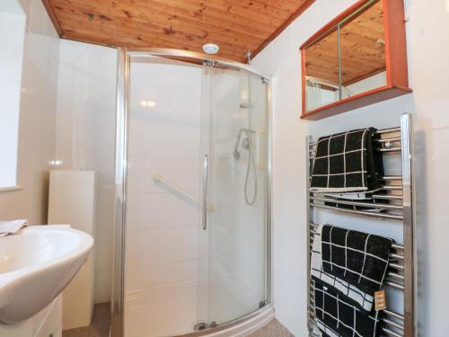 a bathroom with a shower and a sink at Green Bank in Dymchurch