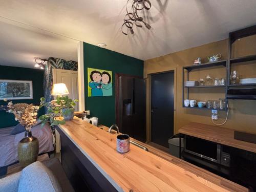 a room with a wooden counter in a room at Gastenhuisje De Donk in Brandwijk
